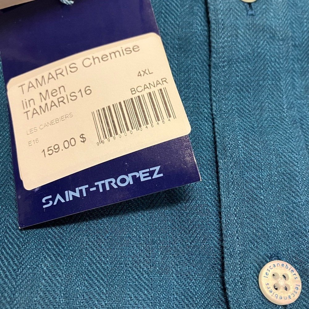 NWT 🇫🇷 Les Canebiers Men’s Linen Shirt - Blue Canar - Picture 3 of 6